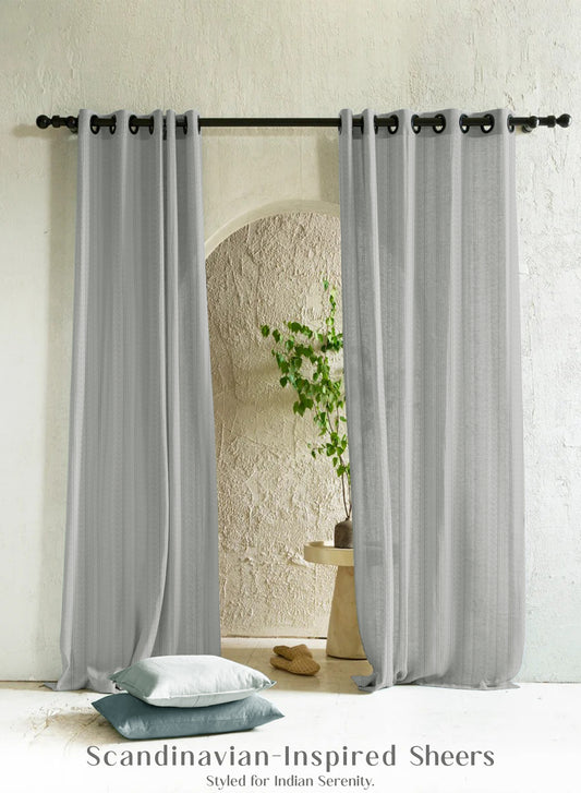 Amore Striped Sheer Curtains | Airy Elegance & Soft Light Filter | Sage Green | Set of 2 | Fully Customizable