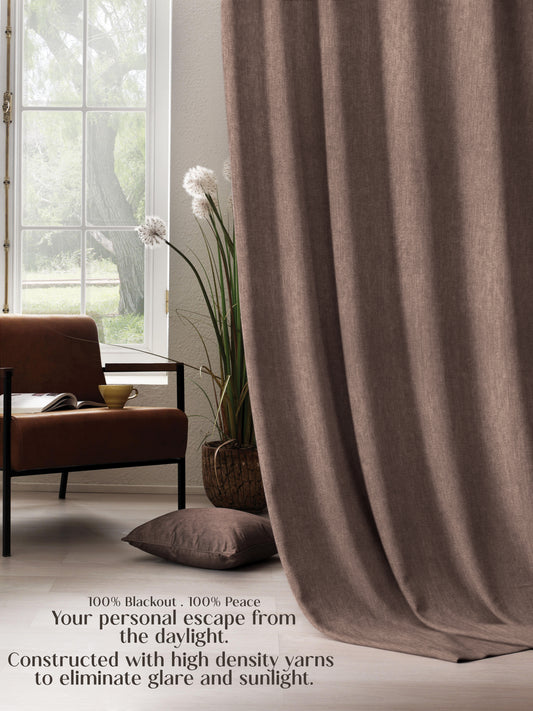 Arezzo Plain Blackout Curtains | Soft Heavy Fabric & Total Light Block | Hemp | Set of 2 | Fully Customizable