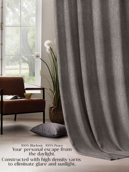 Arezzo Plain Blackout Curtains | Soft Heavy Fabric & Total Light Block | Gray | Set of 2 | Fully Customizable