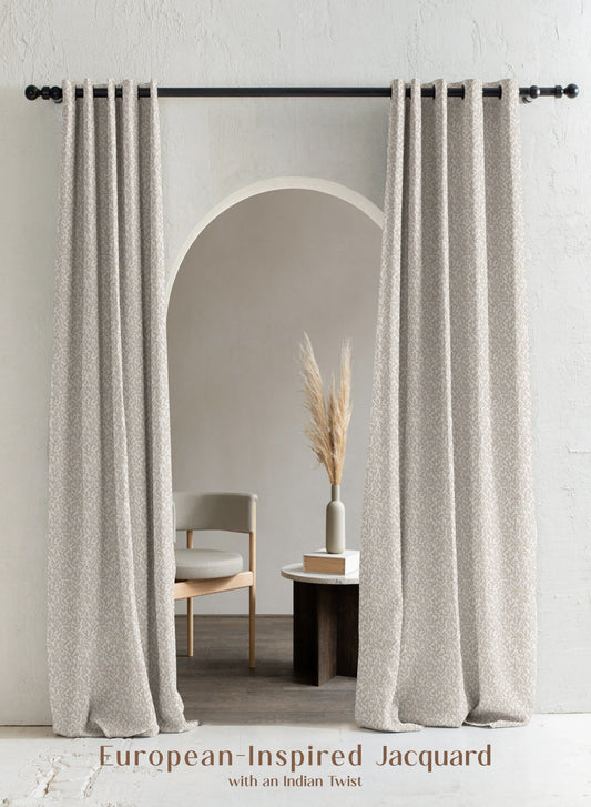 Eudora Jacquard Room Darkening Curtains | European Jacquard Weave | Oatleaf | Set of 2 | Fully Customizable