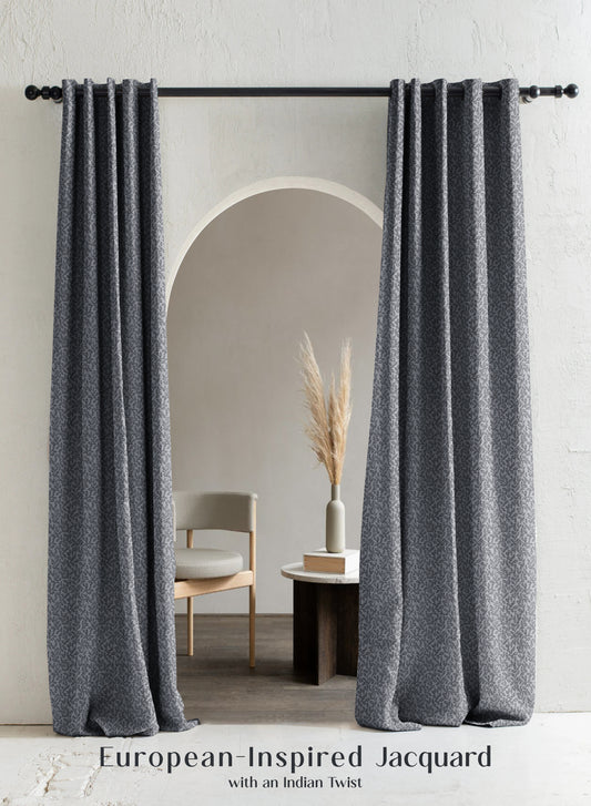 Eudora Jacquard Room Darkening Curtains | European Jacquard Weave | Dusk Gray | Set of 2 | Fully Customizable