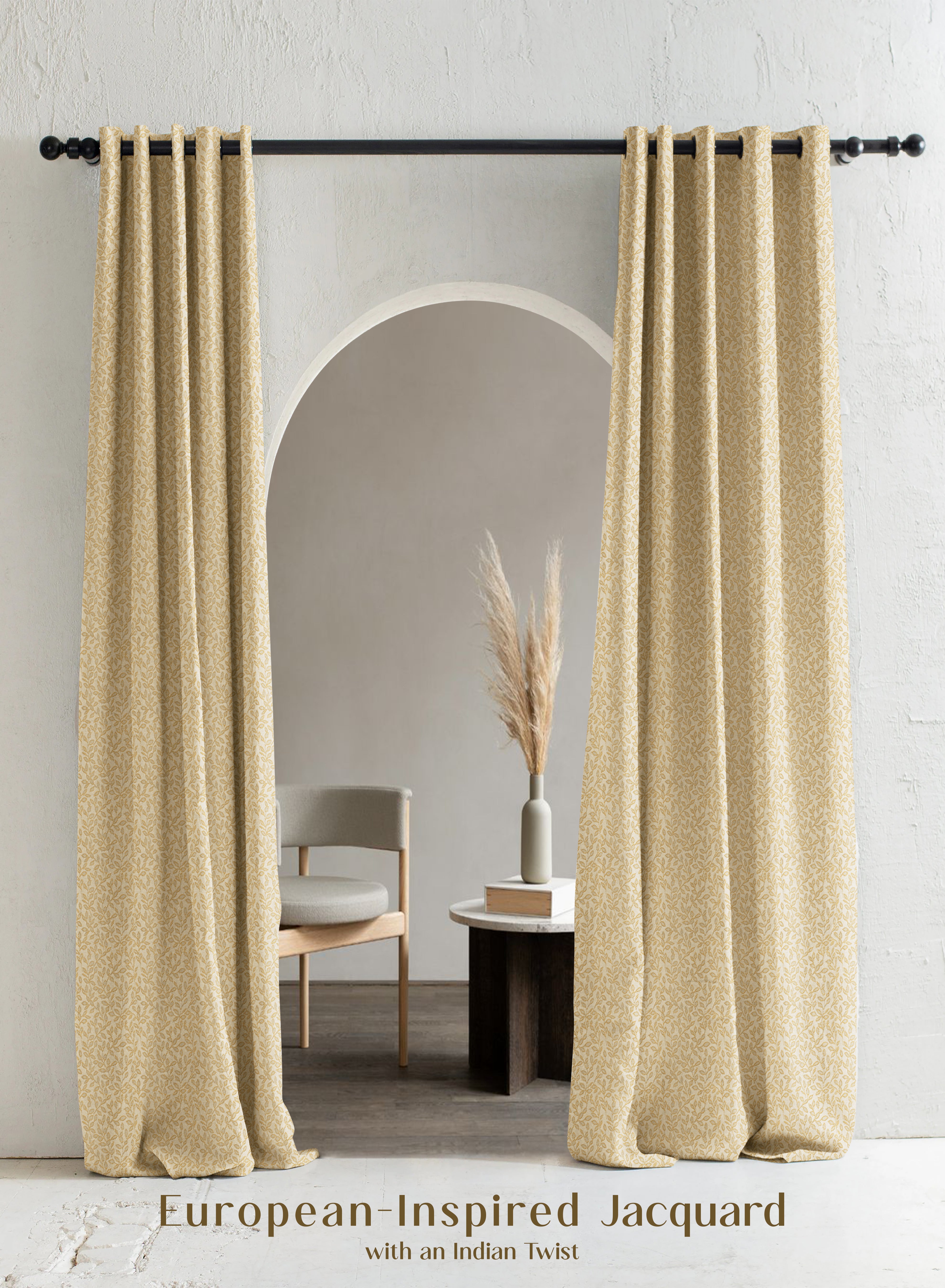 Eudora Jacquard Room Darkening Curtains | European Jacquard Weave | Champagne Gold | Set of 2 | Fully Customizable