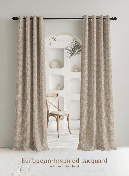 Eudora Jacquard Room Darkening Curtains | Pebble Jacquard Weave | Tan | Set of 2 | Fully Customizable