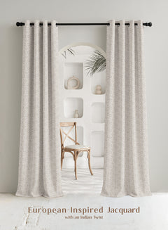Eudora Jacquard Room Darkening Curtains | Pebble Jacquard Weave | Oatleaf | Set of 2 | Fully Customizable