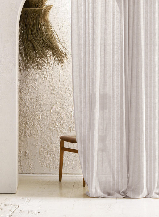 Evok Striped Sheer Curtains | Subtle Stripes & Soft Light Filter | Off White | Set of 2 | Fully Customizable