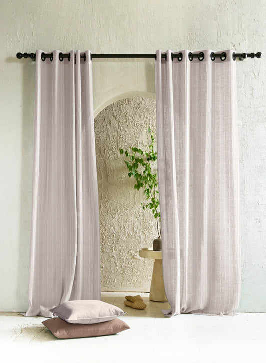 Evok Striped Sheer Curtains | Subtle Stripes & Soft Light Filter | Off White | Set of 2 | Fully Customizable