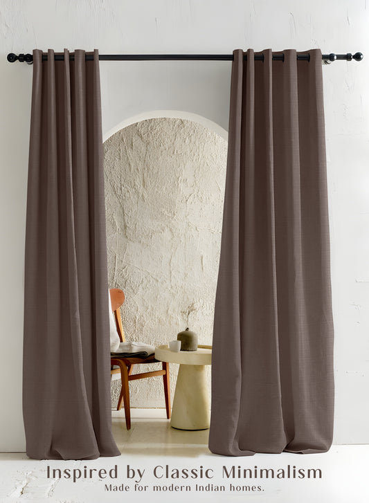 Cocoon Minimal Texture Room Darkening Curtains | Modern Aesthetic | Mocha Brown | Set of 2 | Fully Customizable