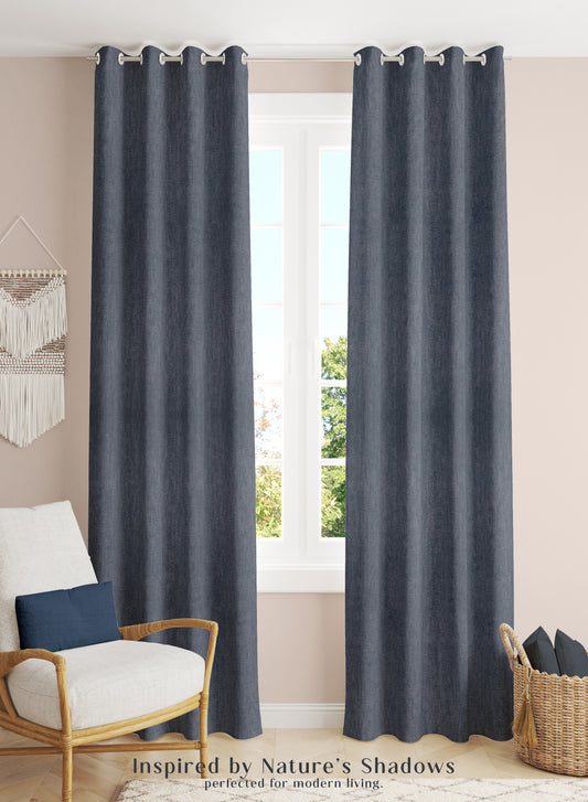 Arezzo Plain Blackout Curtains | Soft Heavy Fabric & Total Light Block | Denim Blue | Set of 2 | Fully Customizable