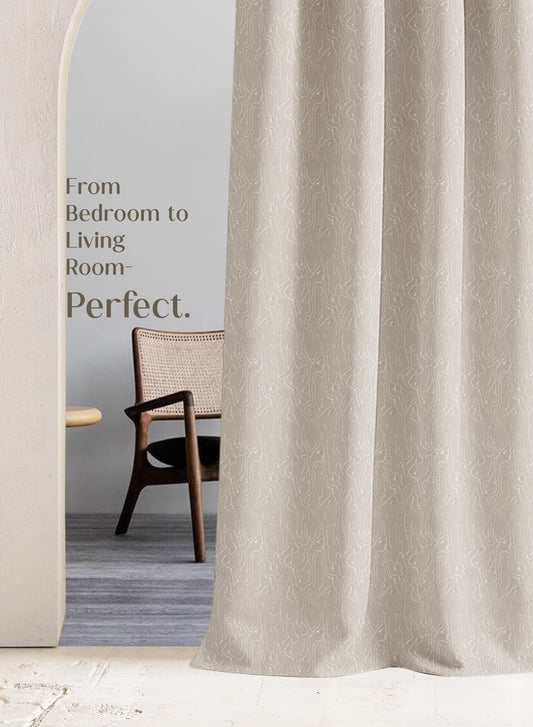 Teramo Jacquard Room Darkening Curtains | Drift Jacquard Weave | Sahara Beige | Set of 2 | Fully Customizable