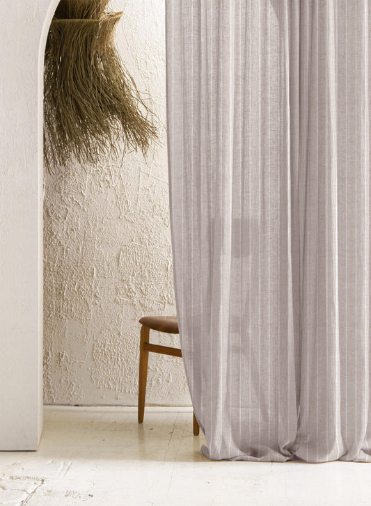 Evok Striped Sheer Curtains | Subtle Stripes & Soft Light Filter | Gray | Set of 2 | Fully Customizable