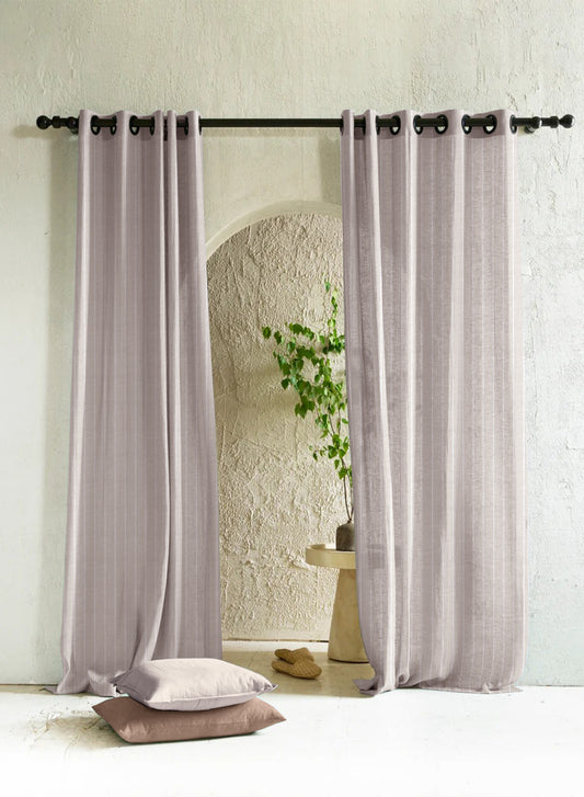 Evok Striped Sheer Curtains | Subtle Stripes & Soft Light Filter | Gray | Set of 2 | Fully Customizable