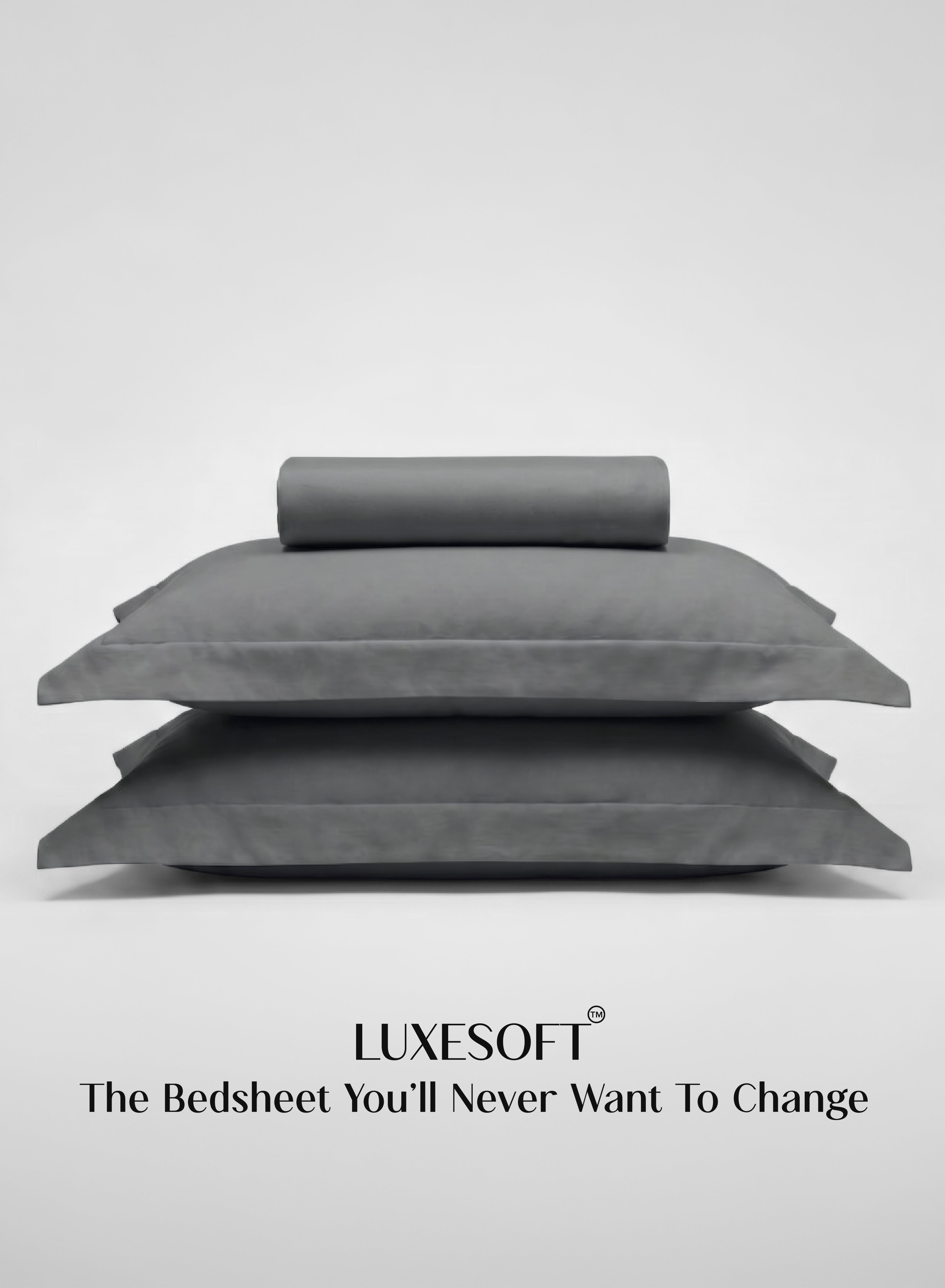 LuxeSoft™ Double Bedsheet Set | Oversized King | Includes 2 Pillow Covers & 2 Cushion Covers | Pebble Gray