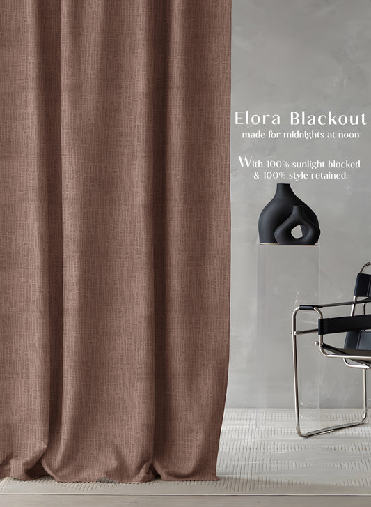 Elora Textured Blackout Curtains | Minimal Design & Total Light Block | Caramel Brown | Set of 2 | Fully Customizable