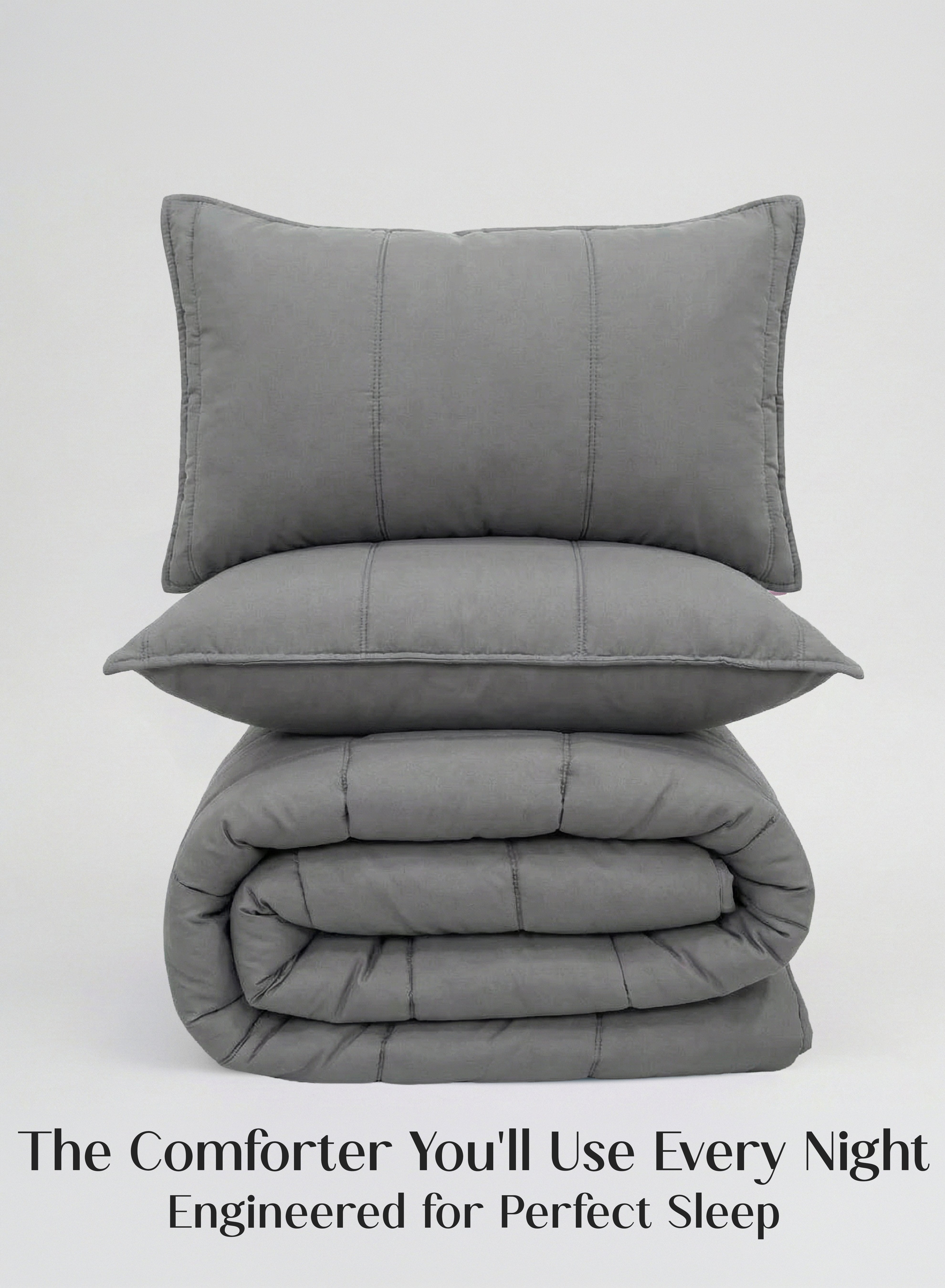 Cocoon AC Comforter Set | 5-Piece Designer Bed Set for Modern Homes | Moonstone Gray