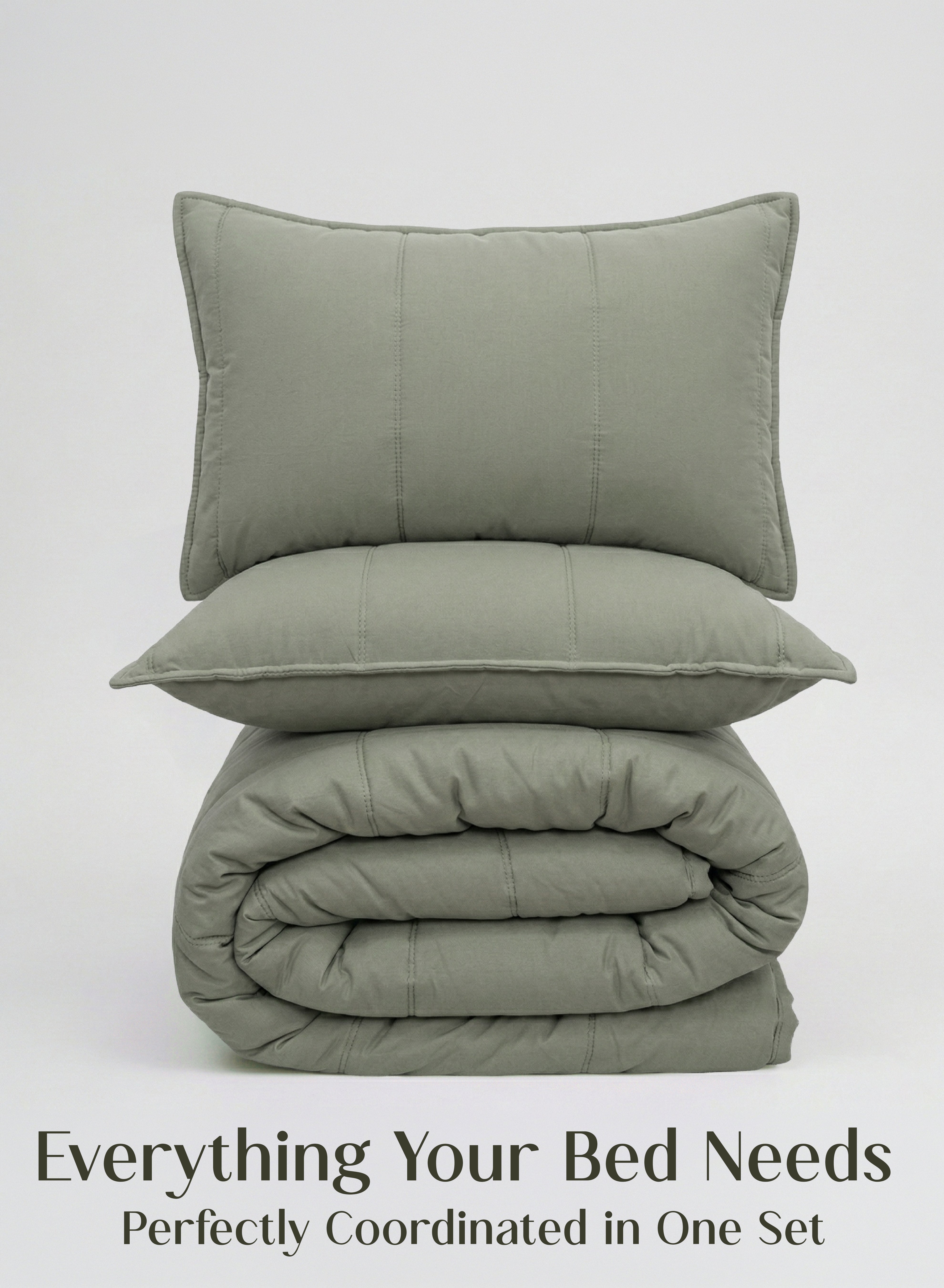 Cocoon 8-Piece Bedding Set | Coordinated Comforter, Fitted Sheet & Covers in One Set | Olive Mist