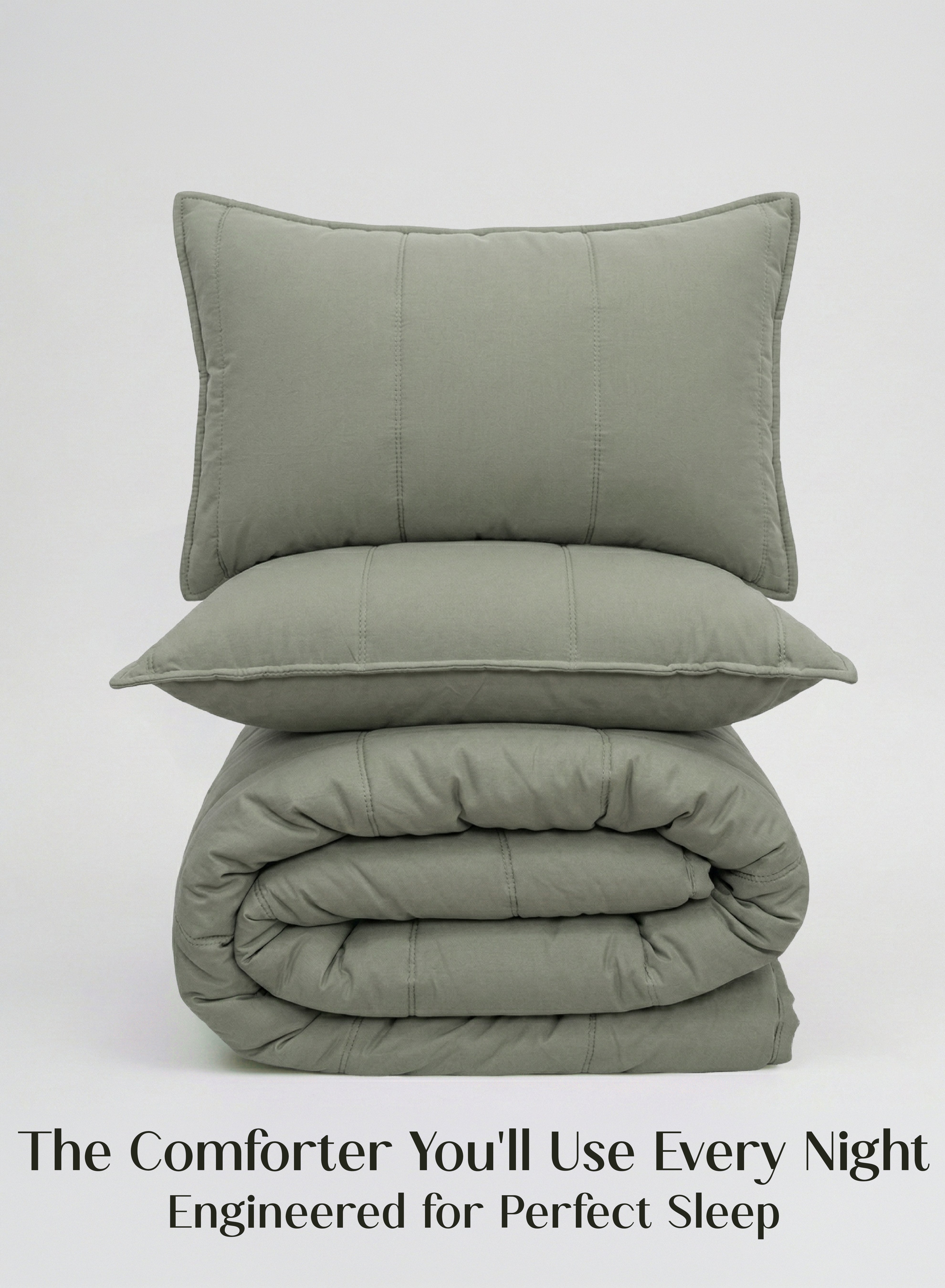 Cocoon Comforter Set | 5-Piece Designer Bed Set for Modern Homes | Olive Mist