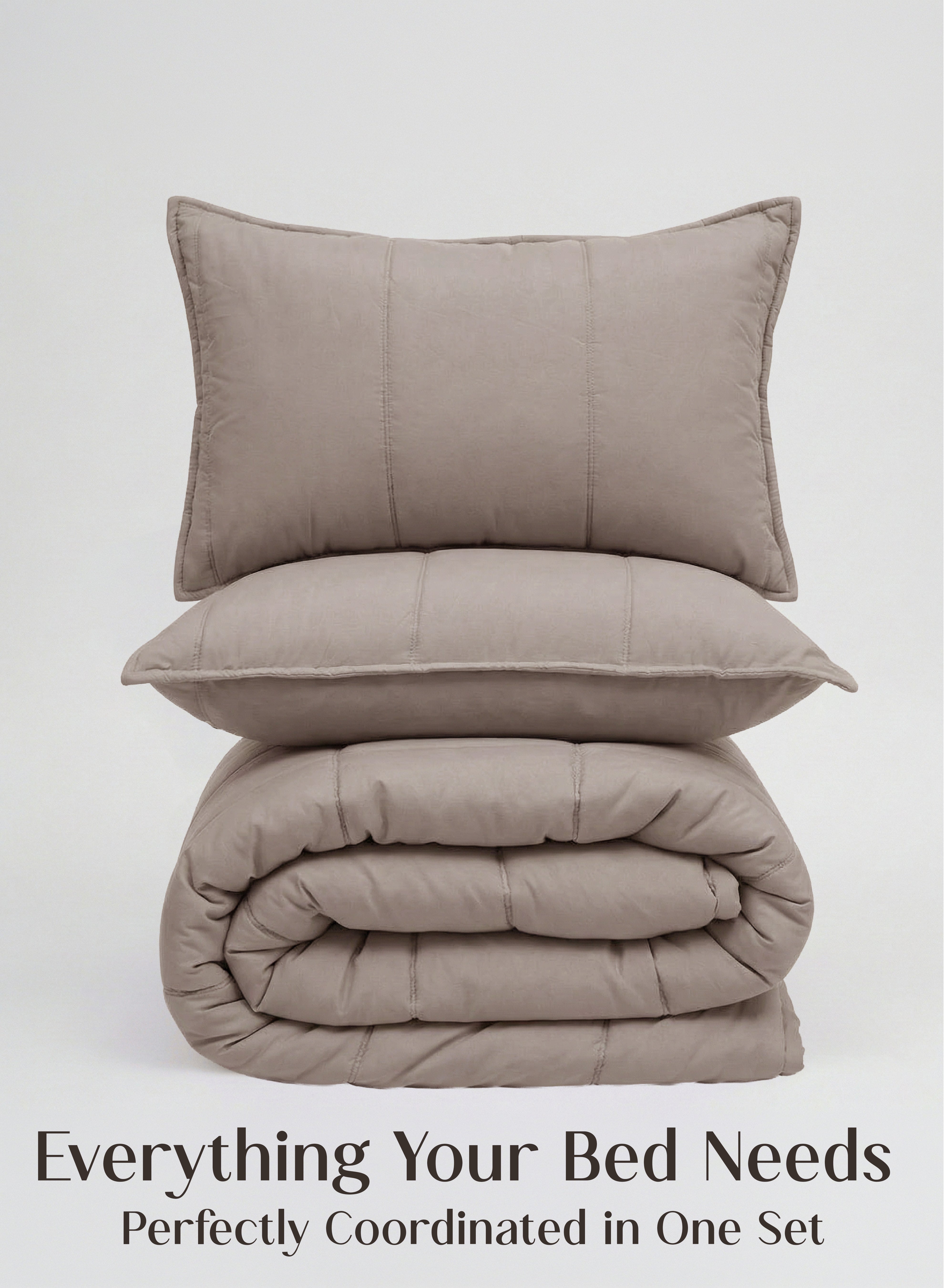 Cocoon 8-Piece Bedding Set | Coordinated Comforter, Fitted Sheet & Covers in One Set | Earthy Beige