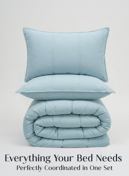 Home Crayons Cocoon 8-Piece AC Bedding Set | Coordinated Comforter, Fitted Sheet & Covers in One Set | Blue Meadow