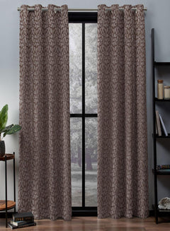 Flavia Jacquard Room Darkening Curtains | Intricate Leaf Design | Brown | Set of 2 | Fully Customizable