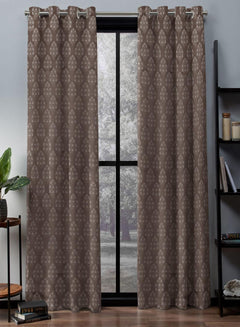 Flavia Jacquard Room Darkening Curtains | Intricate Floral Motifs | Brown | Set of 2 | Fully Customizable