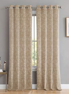 Elwana Jacquard Room Darkening Curtains | Golden Sand | Set of 2 (Pattern 1)