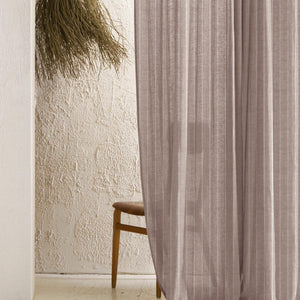 Evok Striped Sheer Curtains | Subtle Stripes & Soft Light Filter | Brown | Set of 2 | Fully Customizable