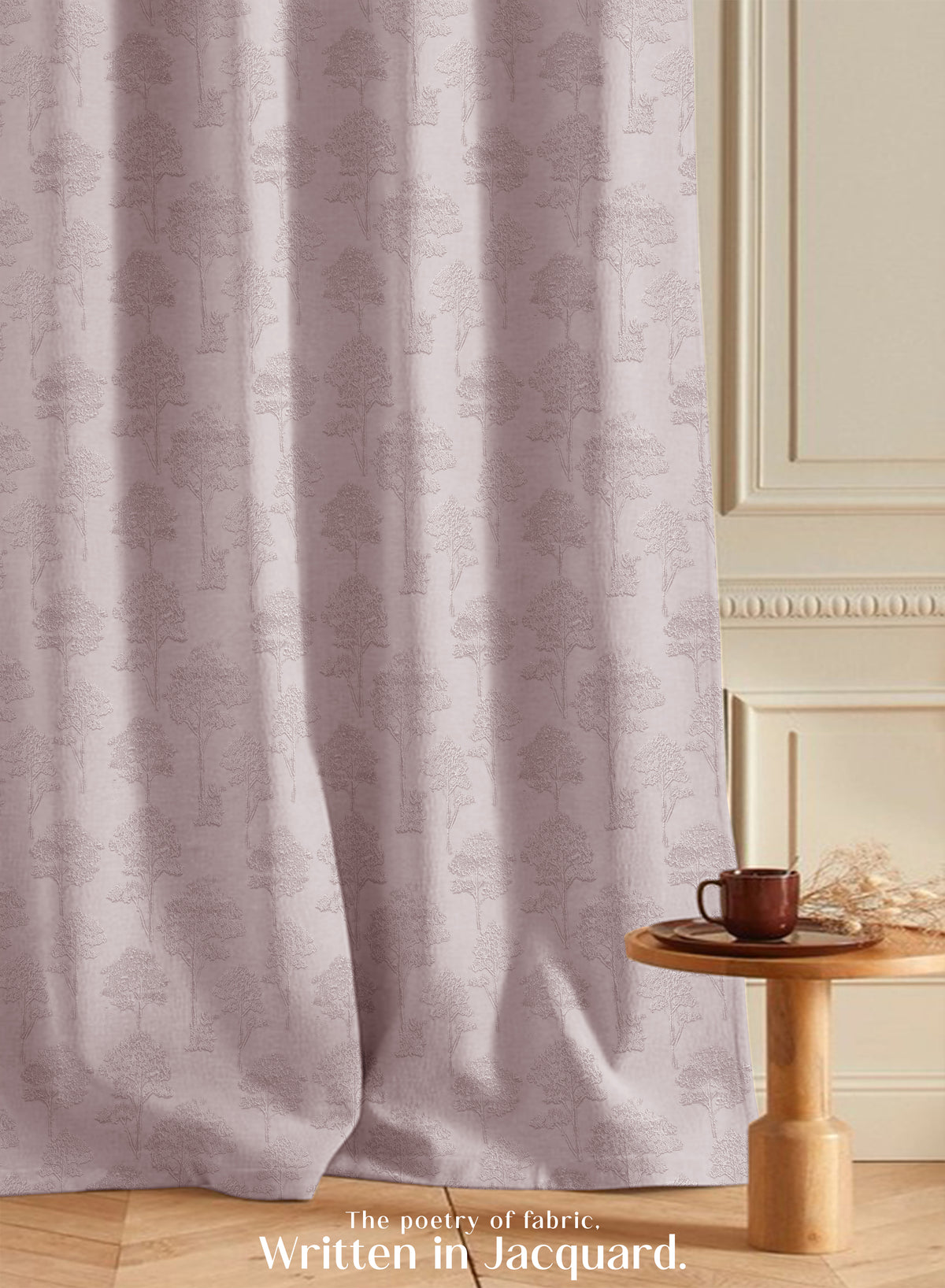 Bern Jacquard Blackout Curtains | Scenic Tree Pattern & Total Light Block | Deep Blush | Set of 2 | Fully Customizable