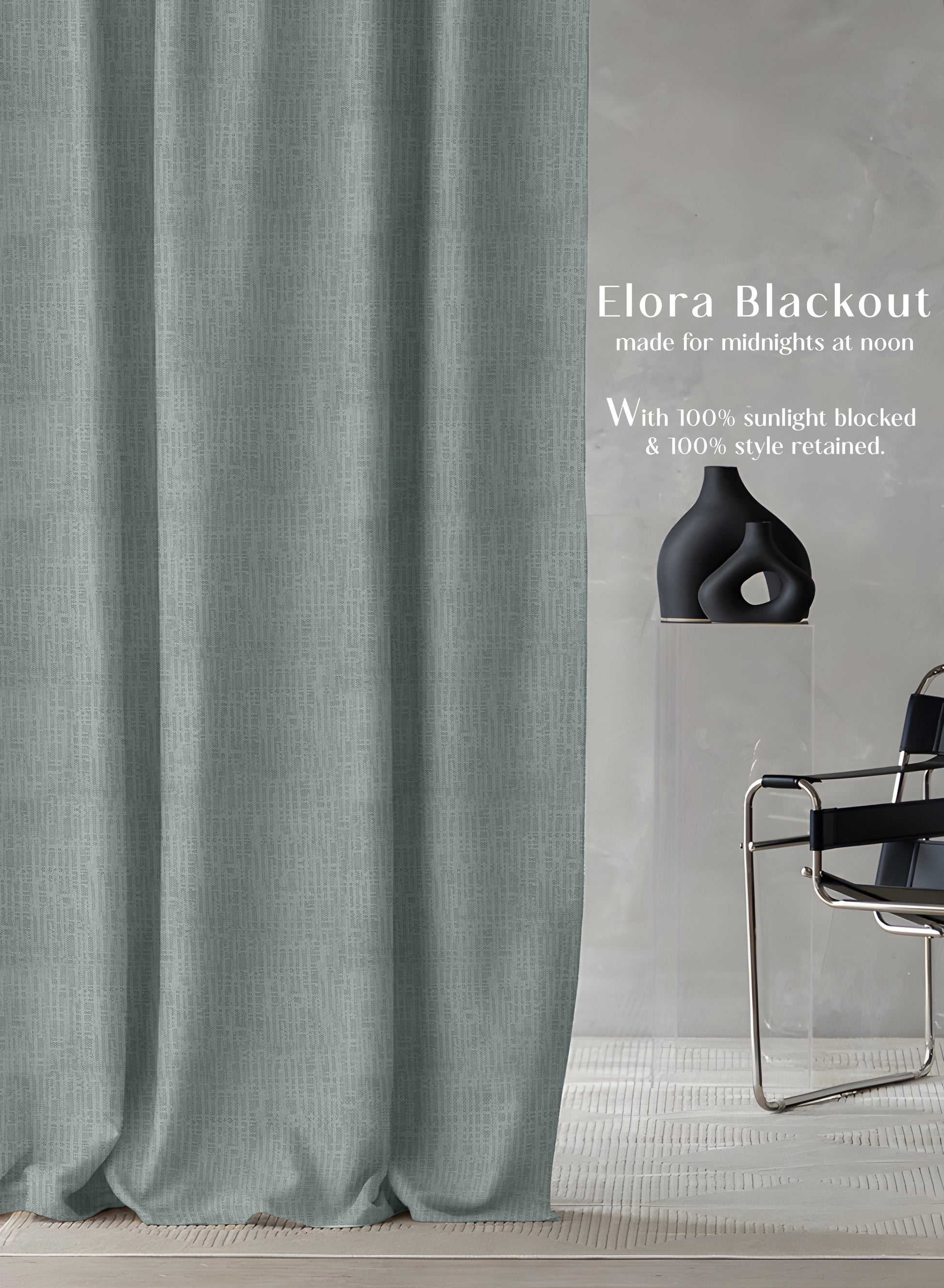 Elora Textured Blackout Curtains | Minimal Design & Total Light Block | Sea Green | Set of 2 | Fully Customizable