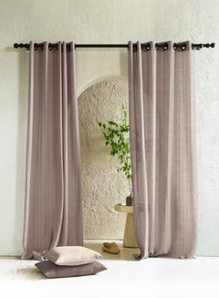 Evok Striped Sheer Curtains | Subtle Stripes & Soft Light Filter | Brown | Set of 2 | Fully Customizable