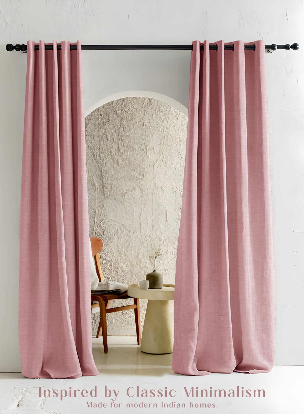 Cocoon Minimal Texture Room Darkening Curtains | Modern Aesthetic | Deep Blush | Set of 2 | Fully Customizable