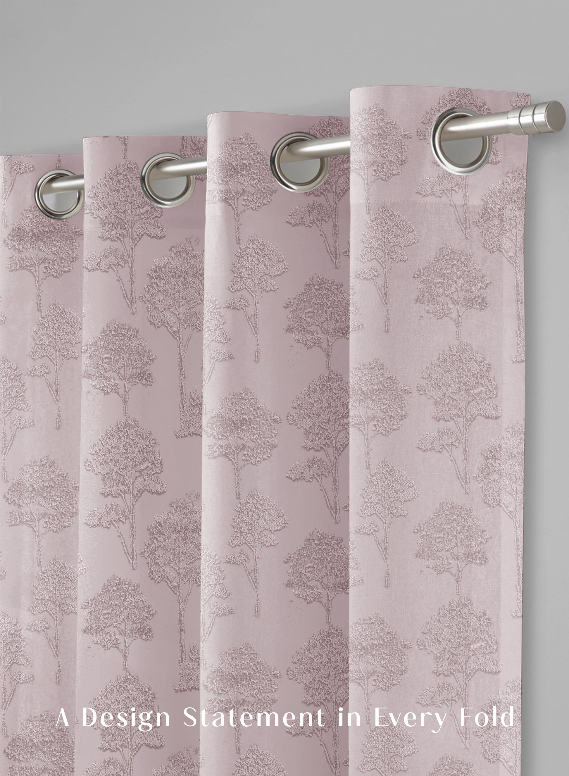 Bern Jacquard Blackout Curtains | Scenic Tree Pattern & Total Light Block | Deep Blush | Set of 2 | Fully Customizable
