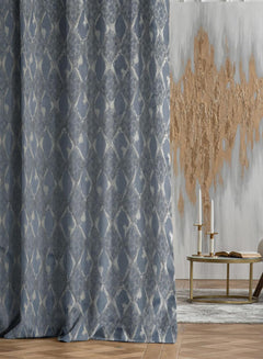 Flavia Jacquard Blackout Curtains | Turkish Blue | Set of 2 (Pattern 2)