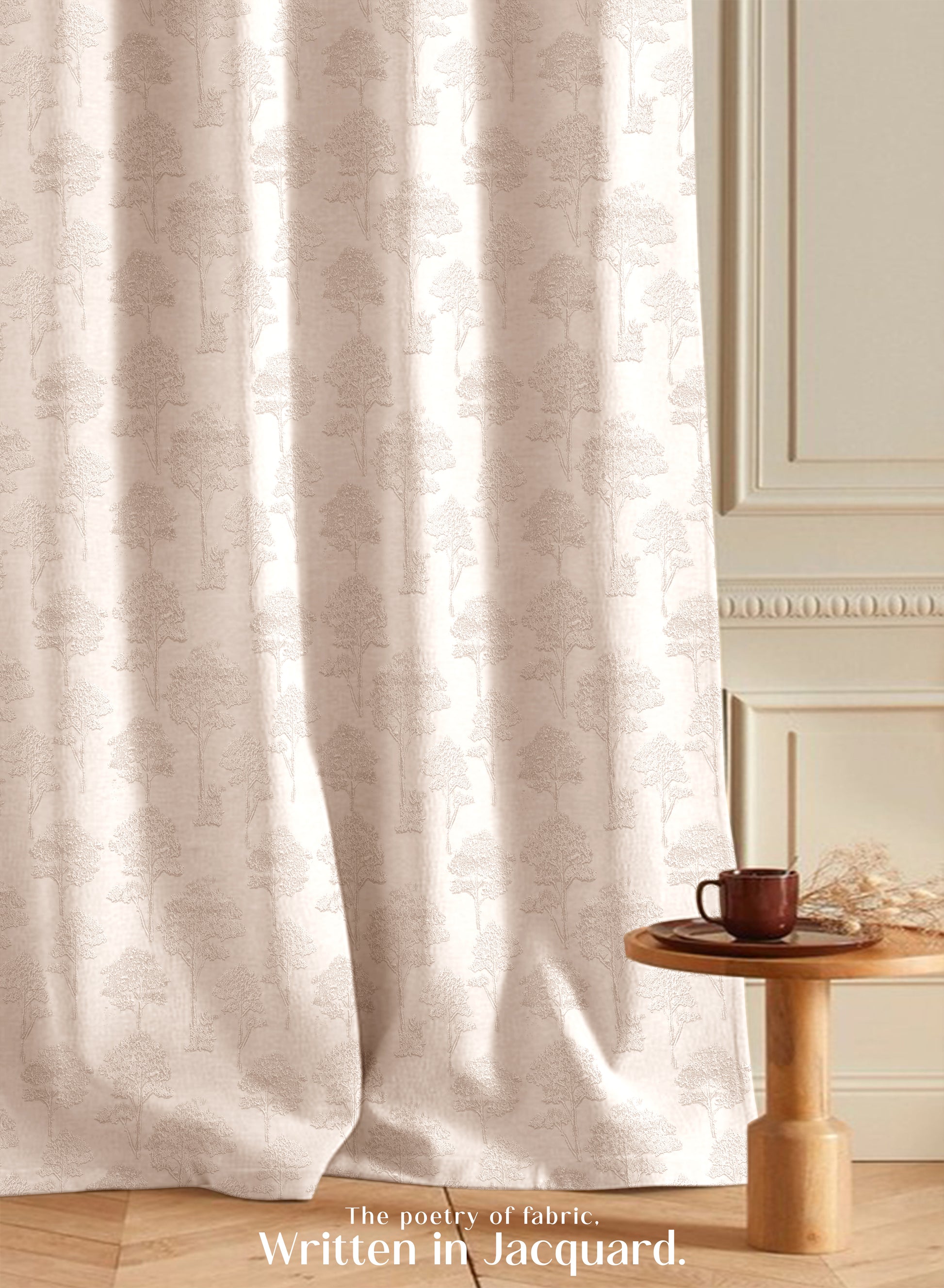 Bern Jacquard Room Darkening Curtains | Scenic Tree Pattern | Pastel Yellow | Set of 2 | Fully Customizable