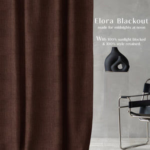 Elora Textured Blackout Curtains | Minimal Design & Total Light Block | Deep Brown | Set of 2 | Fully Customizable