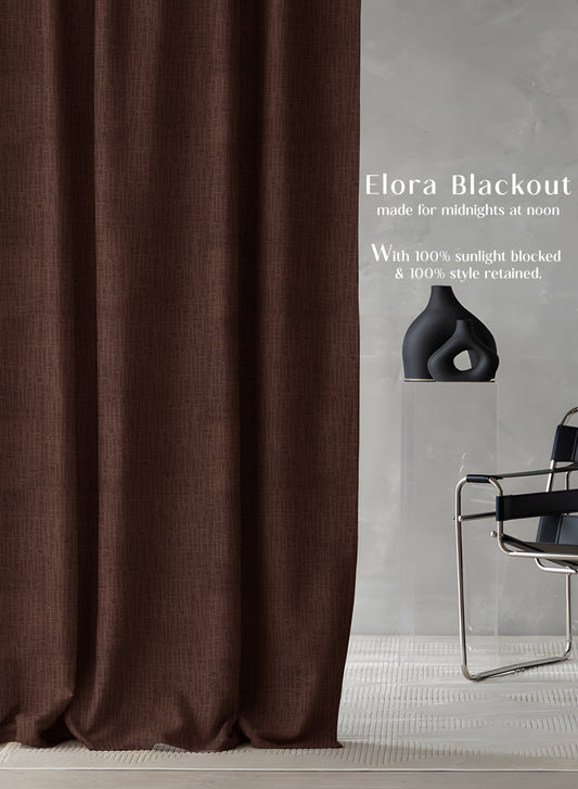 Elora Textured Blackout Curtains | Minimal Design & Total Light Block | Deep Brown | Set of 2 | Fully Customizable