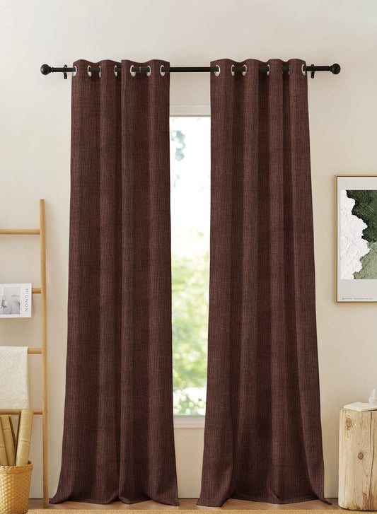 Elora Textured Blackout Curtains | Minimal Design & Total Light Block | Deep Brown | Set of 2 | Fully Customizable