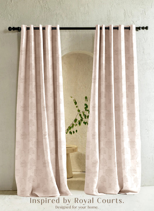 Bern Jacquard Blackout Curtains | Scenic Tree Pattern & Total Light Block | Pastel Yellow | Set of 2 | Fully Customizable