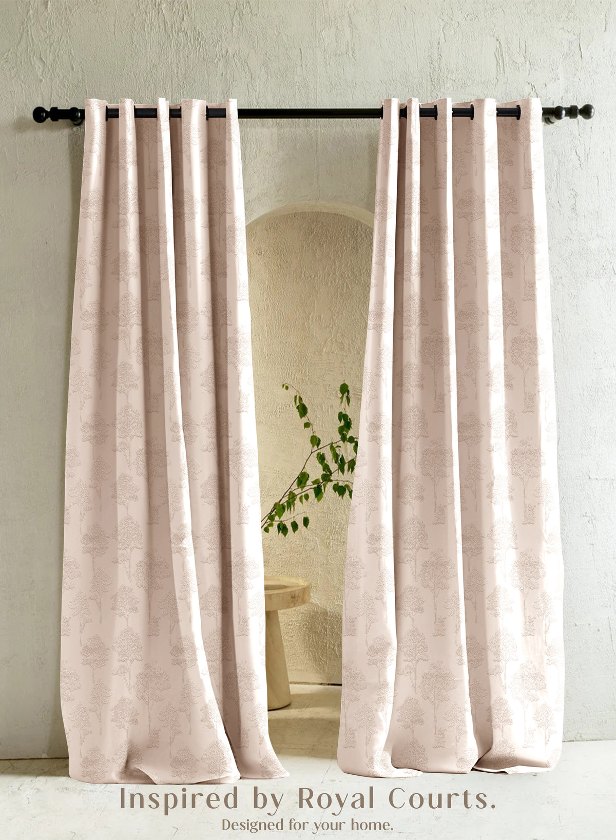 Bern Jacquard Room Darkening Curtains | Scenic Tree Pattern | Pastel Yellow | Set of 2 | Fully Customizable