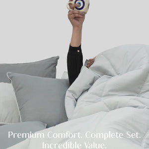 Home Crayons Cocoon 8-Piece AC Bedding Set | Coordinated Comforter, Fitted Sheet & Covers in One Set | Pearl Gray
