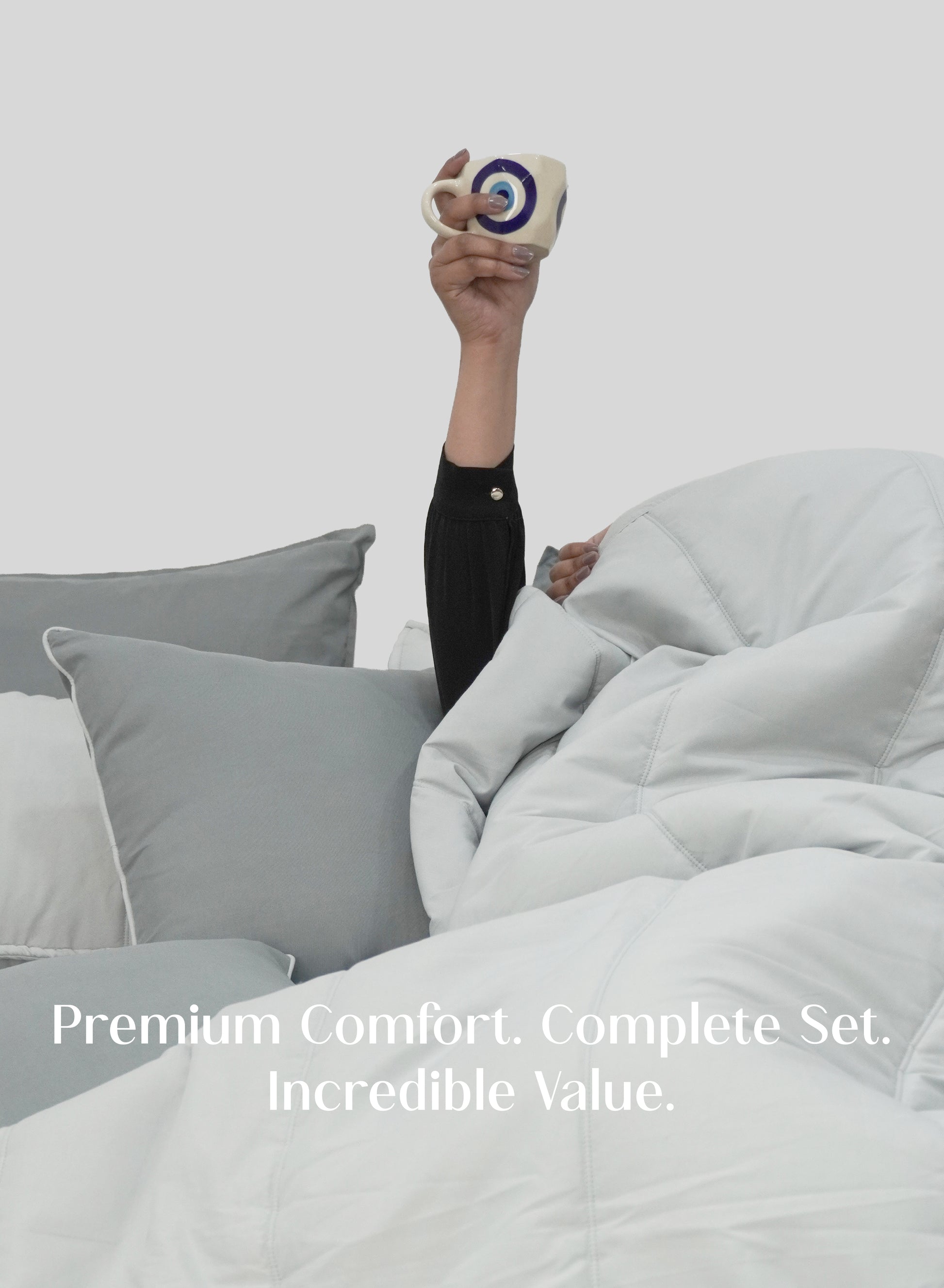 Home Crayons Cocoon 8-Piece AC Bedding Set | Coordinated Comforter, Fitted Sheet & Covers in One Set | Pearl Gray