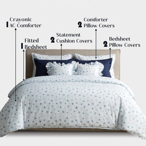Crayonic™ 8-Piece AC Bedding Set | Signature Designer Bedding for AC Rooms | Bluebell