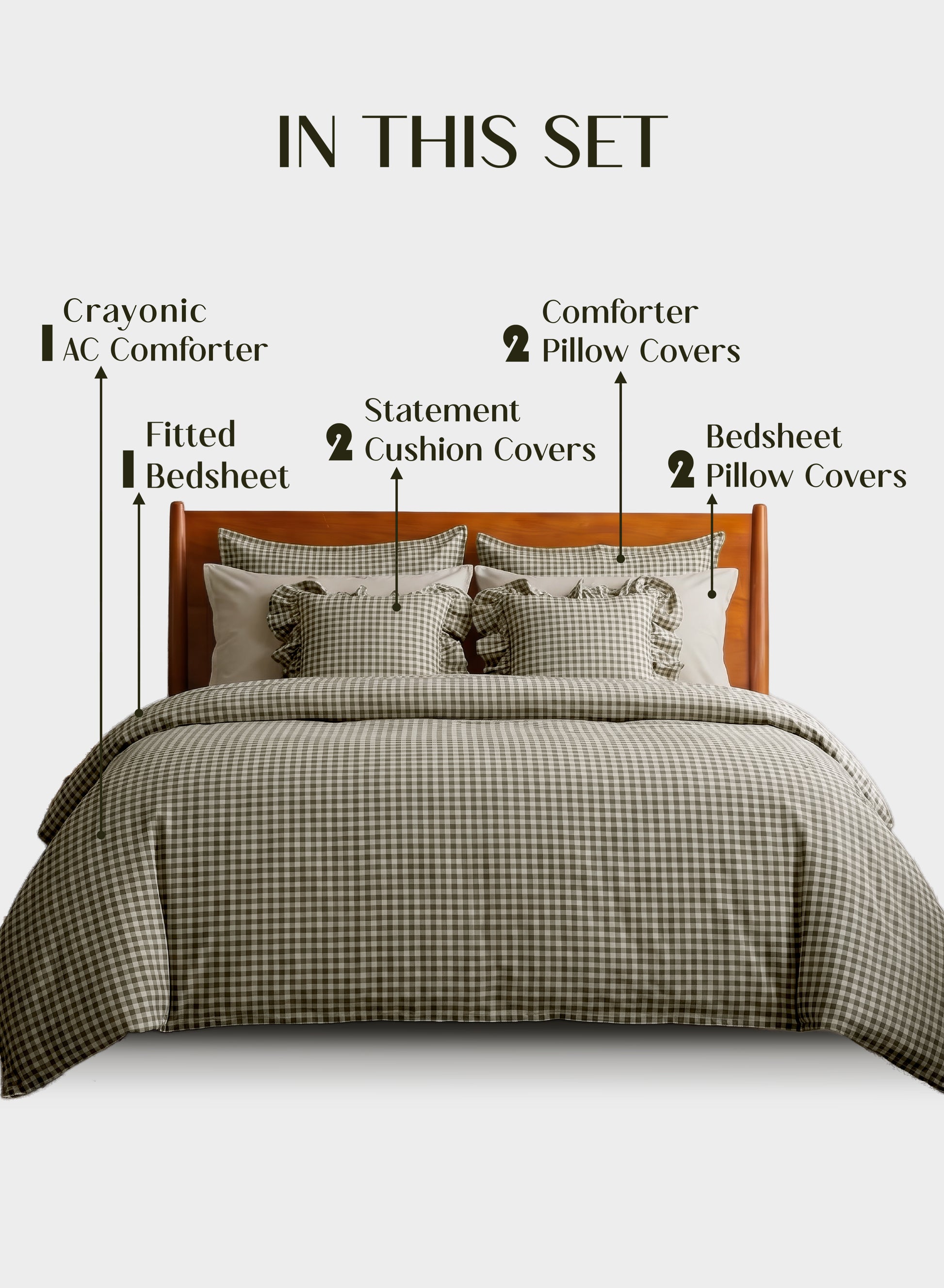 Crayonic™ 8-Piece AC Bedding Set | Signature Designer Bedding for AC Rooms | Olivewood