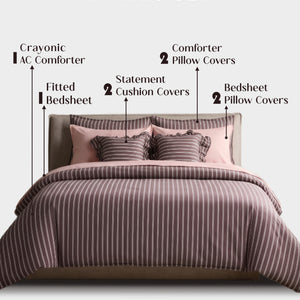 Crayonic™ 8-Piece AC Bedding Set | Signature Designer Bedding for AC Rooms | Merlot