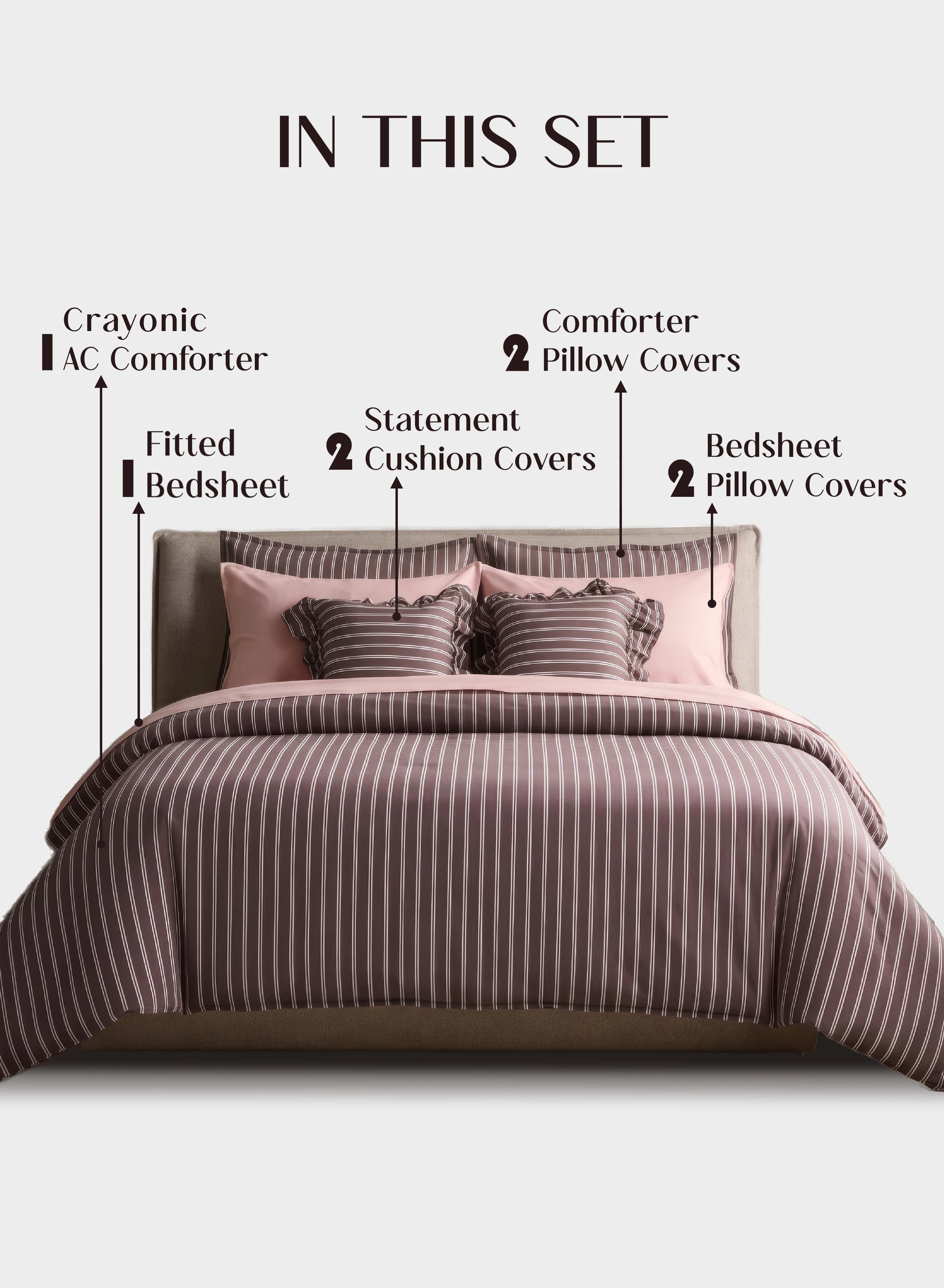 Crayonic™ 8-Piece AC Bedding Set | Signature Designer Bedding for AC Rooms | Merlot