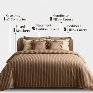 Crayonic™ 8-Piece AC Bedding Set | Signature Designer Bedding for AC Rooms | Café Mocha