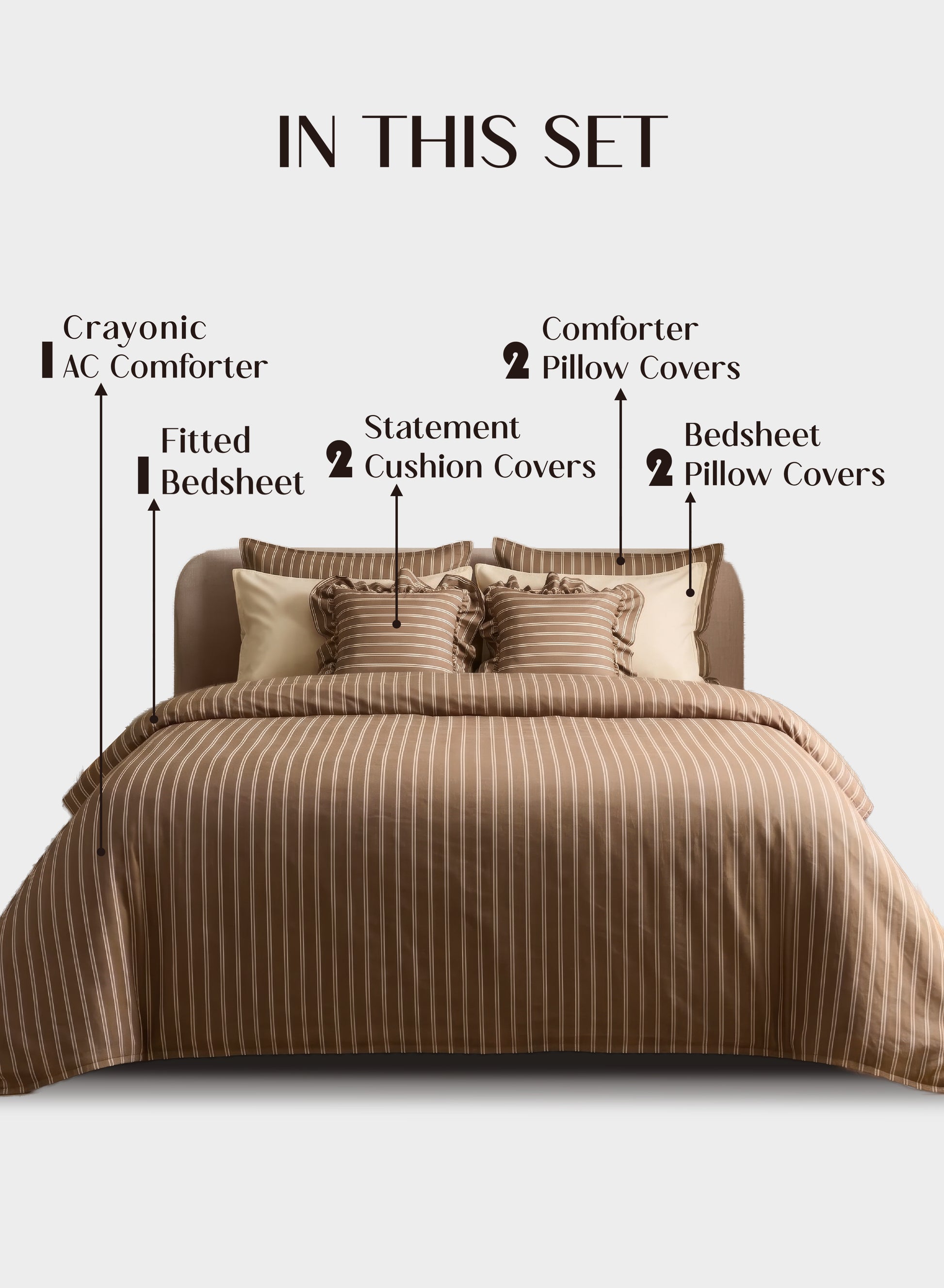 Crayonic™ 8-Piece AC Bedding Set | Signature Designer Bedding for AC Rooms | Café Mocha