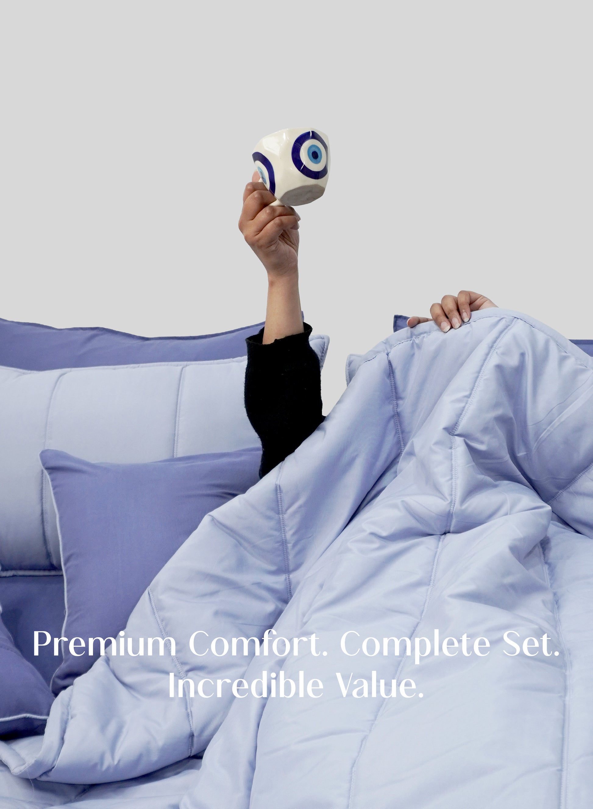 Home Crayons Cocoon 8-Piece AC Bedding Set | Coordinated Comforter, Fitted Sheet & Covers in One Set | Lavender Haze