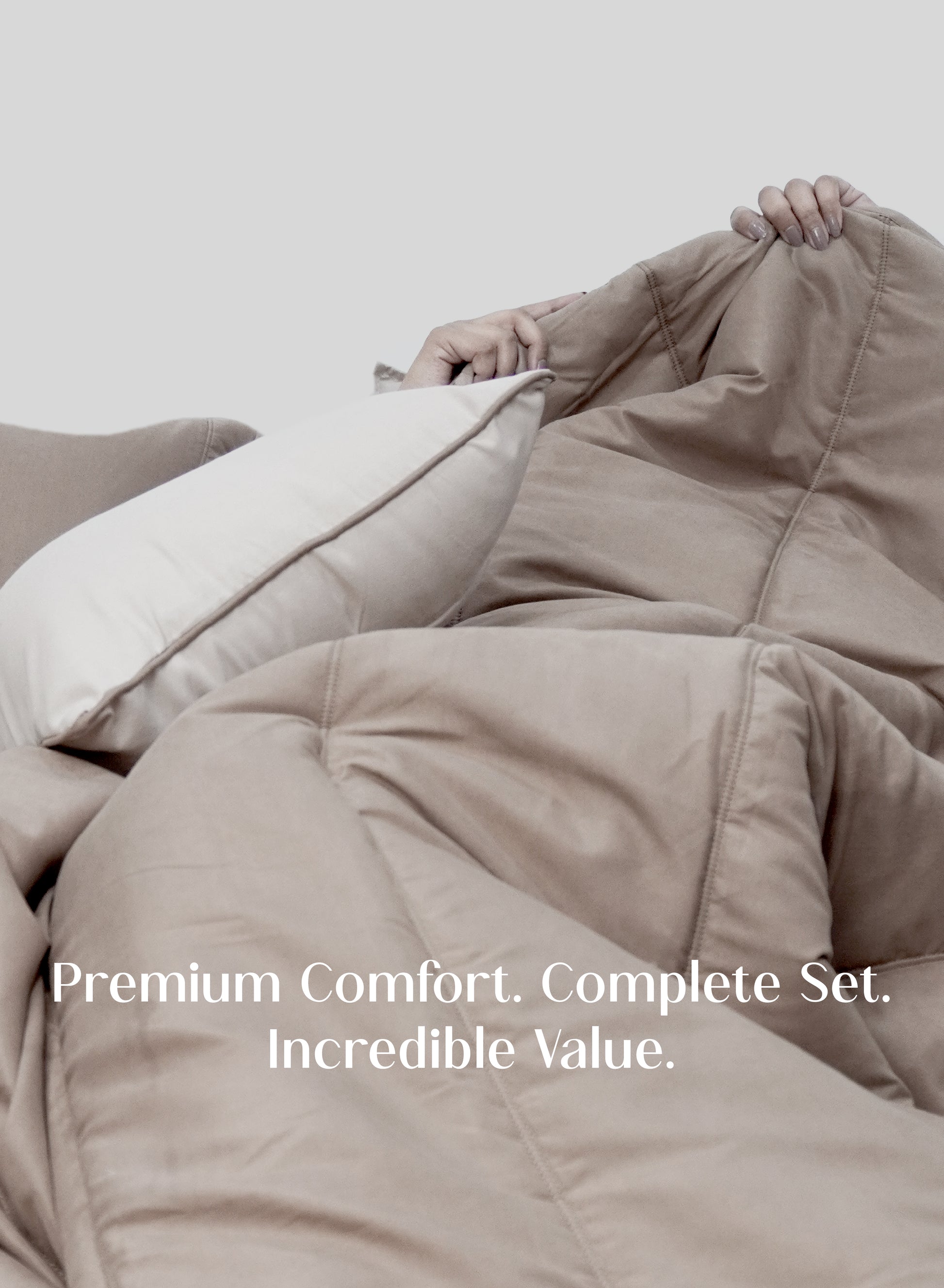 Home Crayons Cocoon AC Comforter Set | 5-Piece Designer Bed Set for Modern Homes | Earthy Beige