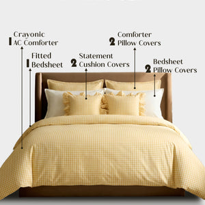 Crayonic™ 8-Piece AC Bedding Set | Signature Designer Bedding for AC Rooms | Sunlit Gingham