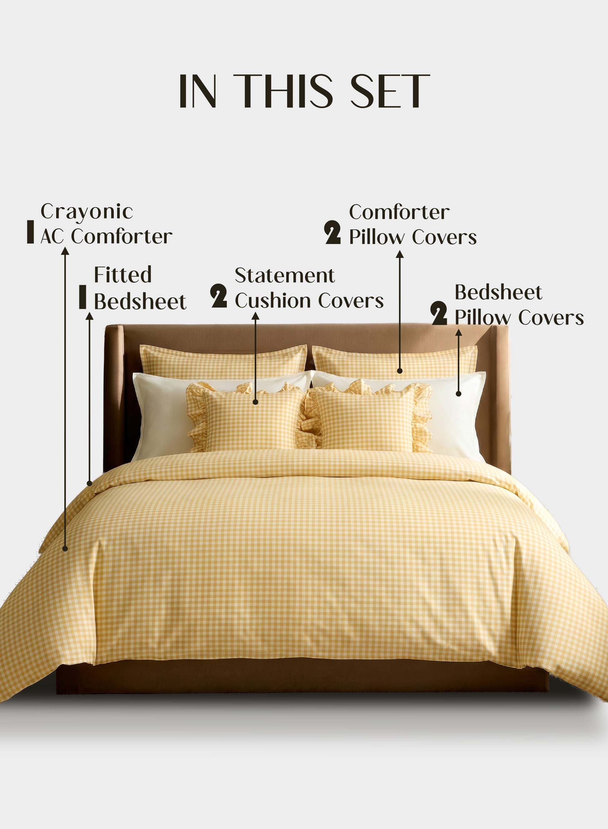 Crayonic™ 8-Piece AC Bedding Set | Signature Designer Bedding for AC Rooms | Sunlit Gingham